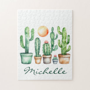 Modern Watercolor Cactus Cacti Desert Succulent Jigsaw Puzzle