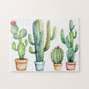 Modern Watercolor Cactus Cacti Desert Succulent Jigsaw Puzzle
