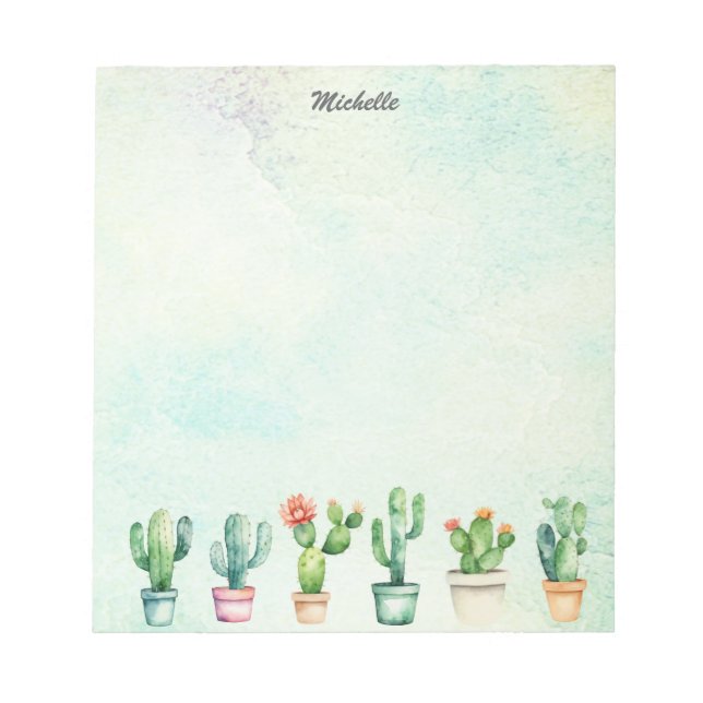 Modern Watercolor Cactus Cacti Desert Succulent    Notepad (Front)