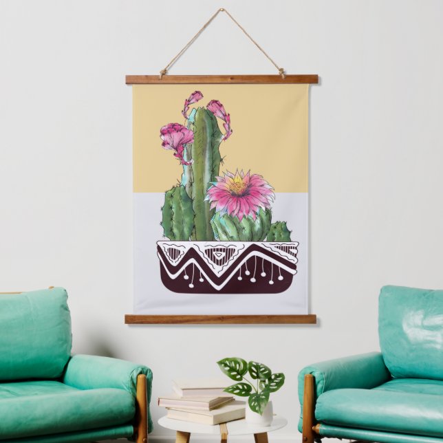 Modern Watercolor Cactus Garden Art  Hanging Tapestry (Living Room)