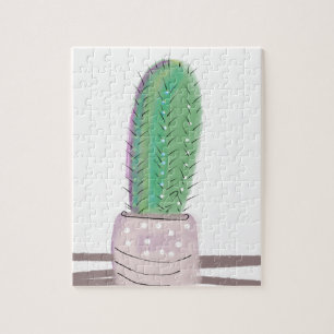Modern Watercolor Cactus in Stone Pot Art Jigsaw Puzzle