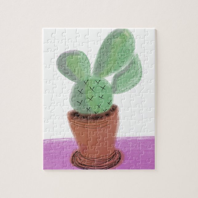 Modern Watercolor Cactus in Terracotta Pot Jigsaw Puzzle (Vertical)