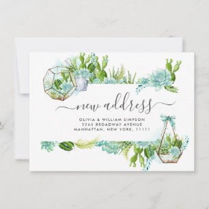 Modern Watercolor Cactus Succulent Moving Announcement