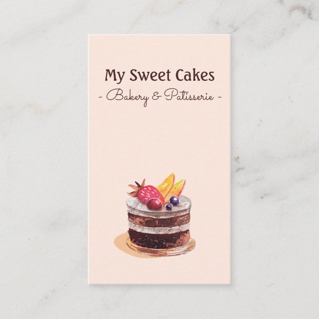 Modern watercolor cake patisserie cupcake dessert business card (Front)