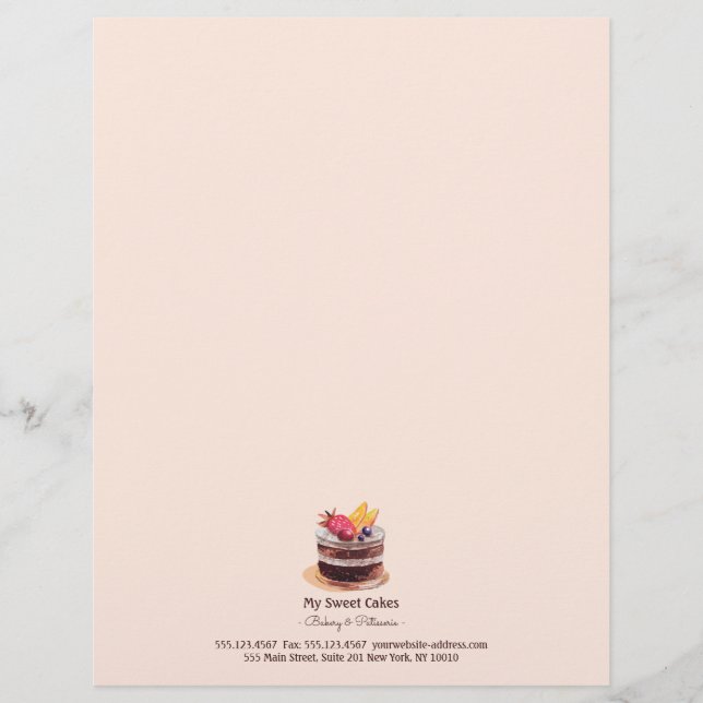 Modern watercolor cake patisserie cupcake dessert personalized letterhead (Front)