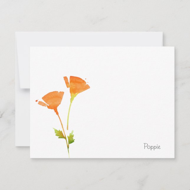 Modern Watercolor California Poppies Note Card (Front)