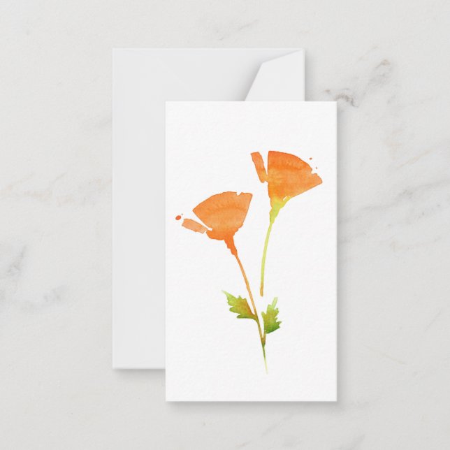 Modern Watercolor California Poppies Note Card (Front)