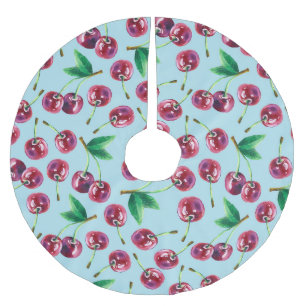 Modern Watercolor Cherries: Juicy Berry Pattern Brushed Polyester Tree Skirt