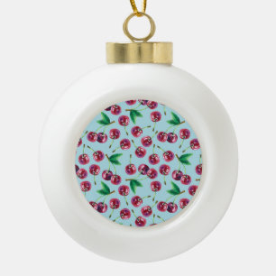 Modern Watercolor Cherries: Juicy Berry Pattern Ceramic Ball Christmas Ornament