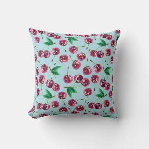 Modern Watercolor Cherries: Juicy Berry Pattern Cushion