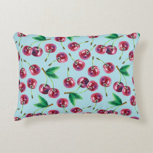 Modern Watercolor Cherries: Juicy Berry Pattern Decorative Cushion