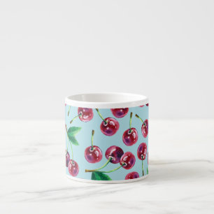 Modern Watercolor Cherries: Juicy Berry Pattern Espresso Cup