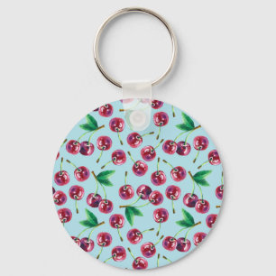 Modern Watercolor Cherries: Juicy Berry Pattern Key Ring