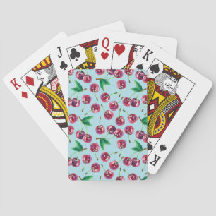 Modern Watercolor Cherries: Juicy Berry Pattern Playing Cards