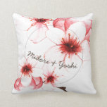 Modern Watercolor Cherry Blossom Wedding Cushion<br><div class="desc">A modern style Asian inspired painted watercolor cherry blossom pillow for the newlyweds. Pink and rose colours with curved script typeface in a circle. A contemporary design for your special day.</div>
