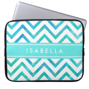 Modern  Watercolor Chevron Pattern Blue and White Laptop Sleeve