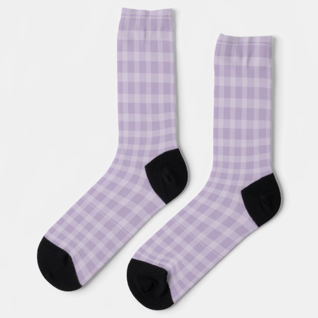 Modern watercolor Chic Purple Gingham Plaid Socks (Left)