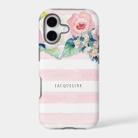 MODERN Watercolor Chic Wide Stripes w Roses