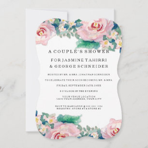 MODERN Watercolor Chic Wide Stripes w Roses Invitation