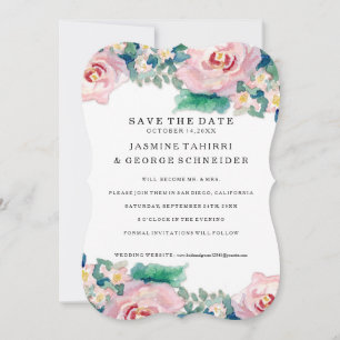 MODERN Watercolor Chic Wide Stripes w Roses Save The Date