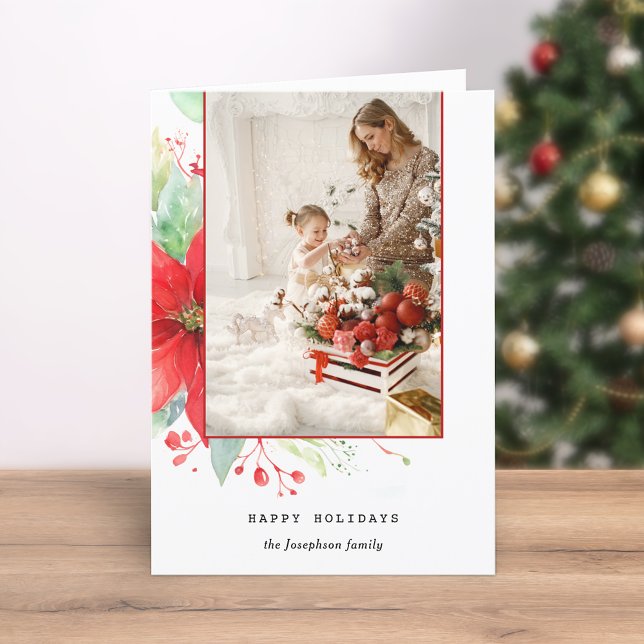 Modern Watercolor Christmas Botanical Photo Holiday Card (Creator Uploaded)