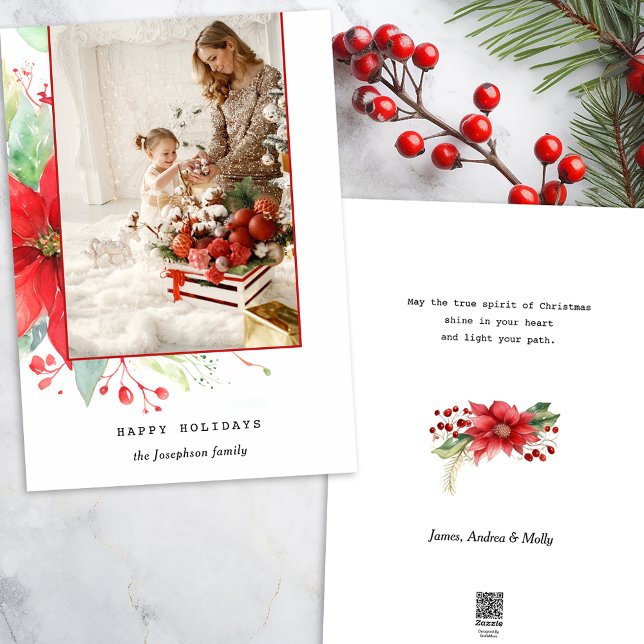 Modern Watercolor Christmas Botanical Photo Holiday Card (Creator Uploaded)