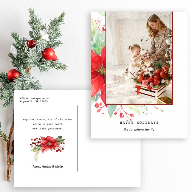 Modern Watercolor Christmas Botanical Photo Holiday Postcard (Creator Uploaded)
