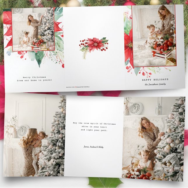 Modern Watercolor Christmas Botanical Photo Tri-Fold Card (Creator Uploaded)