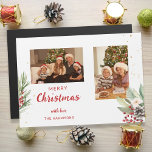 Modern Watercolor Christmas Botanical Two-Photo<br><div class="desc">Modern,  clean two-photo template with watercolor Christmas botanicals and subtle gold sparkles.</div>