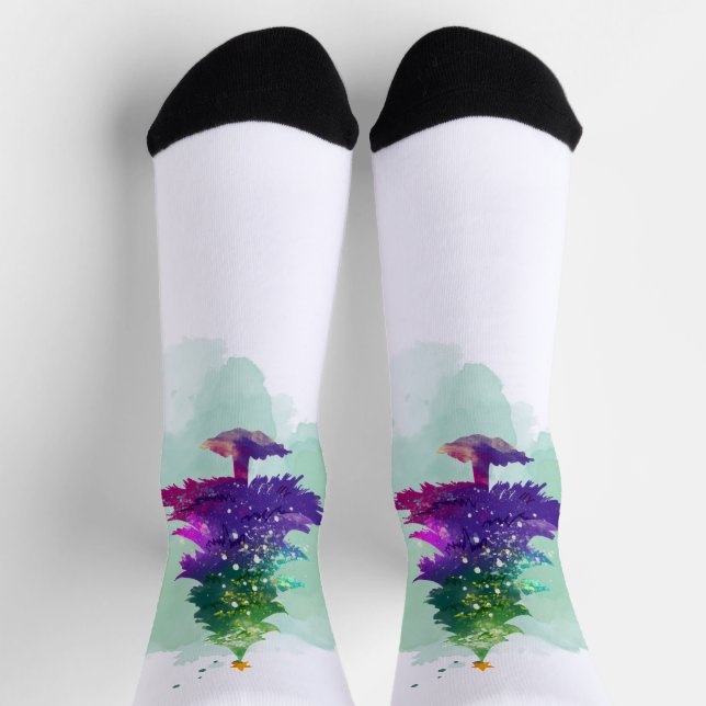 Modern Watercolor Christmas colourful Pine Tree Socks (Top)
