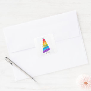 Modern Watercolor Christmas colourful Pine Tree Square Sticker