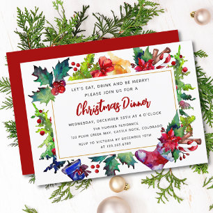 Modern Watercolor Christmas Dinner Party Invitation