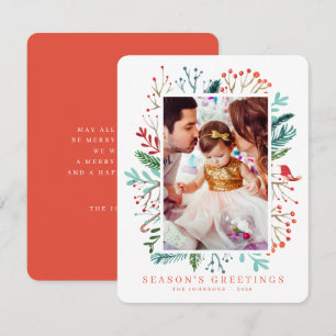 Modern Watercolor Christmas Foliage Botanicals Holiday Card