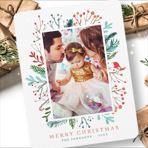 Modern Watercolor Christmas Foliage Botanicals Holiday Card