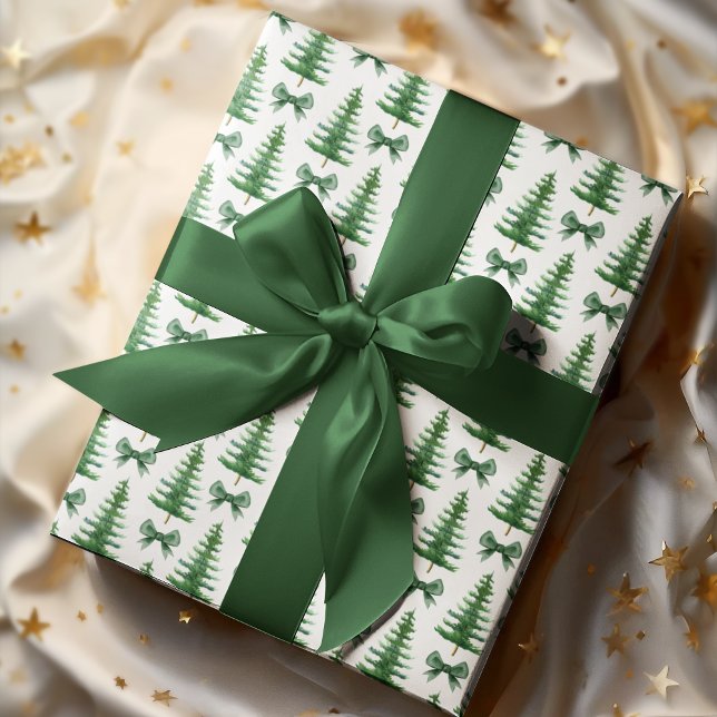 Modern Watercolor Christmas Green Pine Tree Wrapping Paper (Creator Uploaded)