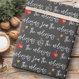Modern Watercolor Christmas Pattern Custom Family Wrapping Paper