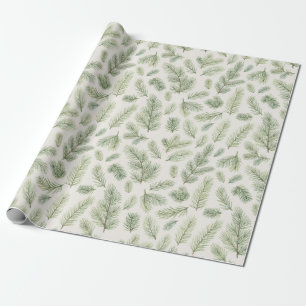 Modern Watercolor Christmas Pine Leaves Wrapping Paper