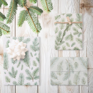 Modern Watercolor Christmas Pine Leaves Wrapping Paper Sheet