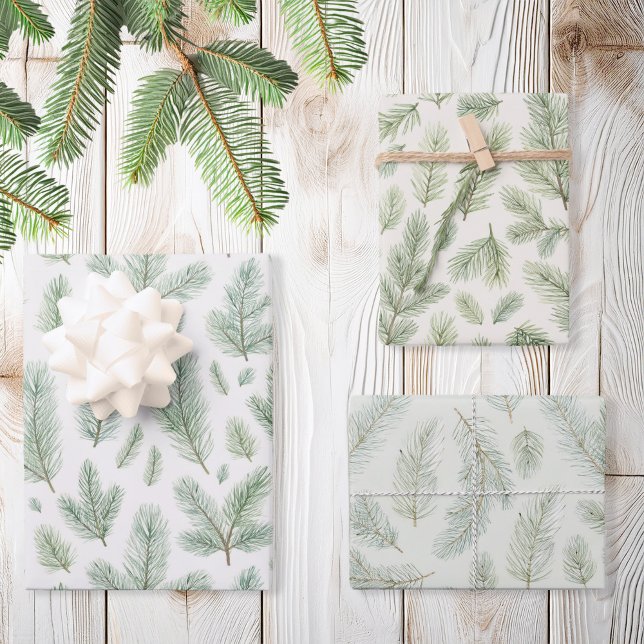Modern Watercolor Christmas Pine Leaves Wrapping Paper Sheet (Creator Uploaded)