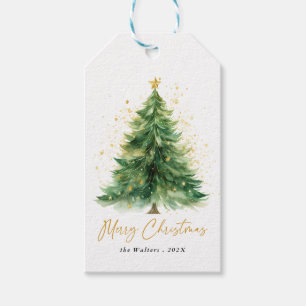 Modern Watercolor Christmas Pine Tree Gift Tags