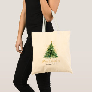 Modern Watercolor Christmas Pine Tree Tote Bag