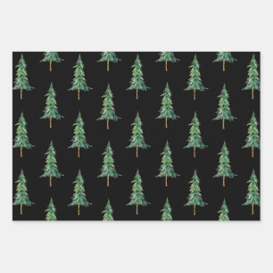 Modern Watercolor Christmas Pine Tree Wrapping Paper Sheet