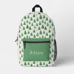 Modern Watercolor Christmas Pine Trees Custom Printed Backpack