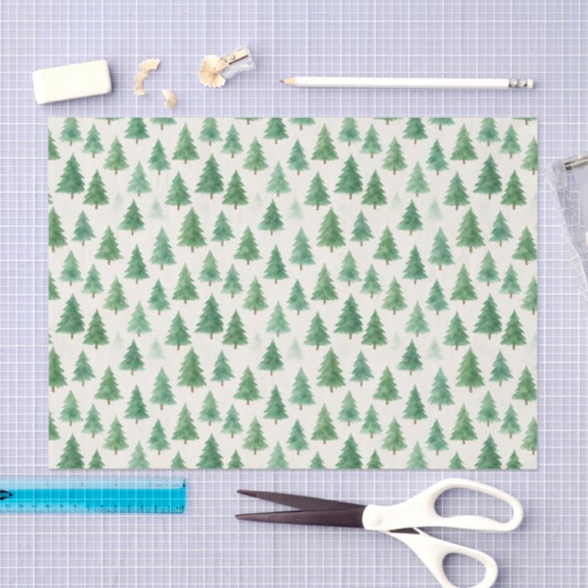 Modern Watercolor Christmas Pine Trees Elegant Tissue Paper (Craft)