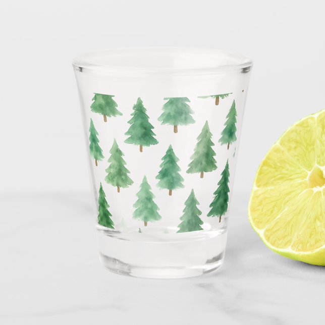Modern Watercolor Christmas Pine Trees Seamless  Shot Glass (Front)