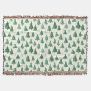 Modern Watercolor Christmas Pine Trees Seamless  Throw Blanket