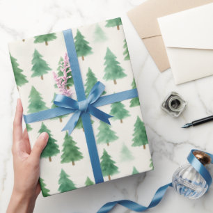 Modern Watercolor Christmas Pine Trees Seamless Wrapping Paper