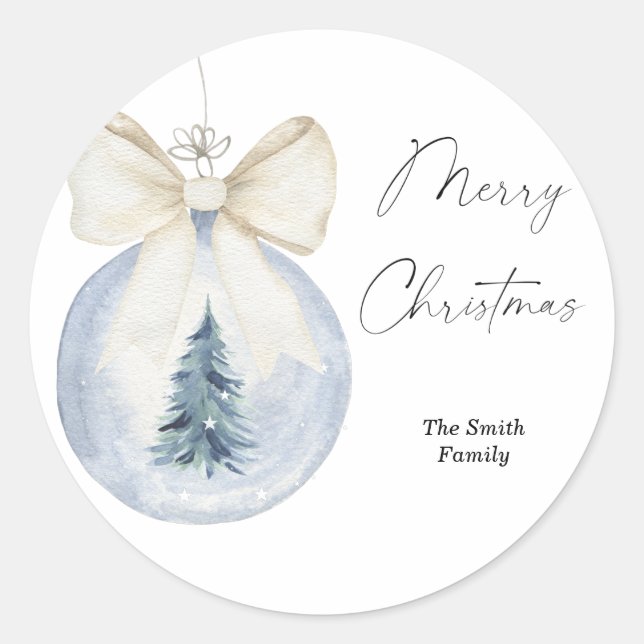 Modern Watercolor Christmas tree Classic Round Sticker (Front)