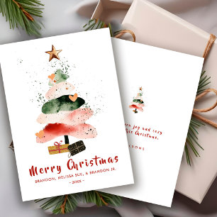 Modern Watercolor Christmas Tree Family Holiday  Card