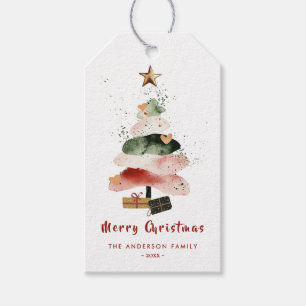 Modern Watercolor Christmas Tree Family Holiday  Gift Tags